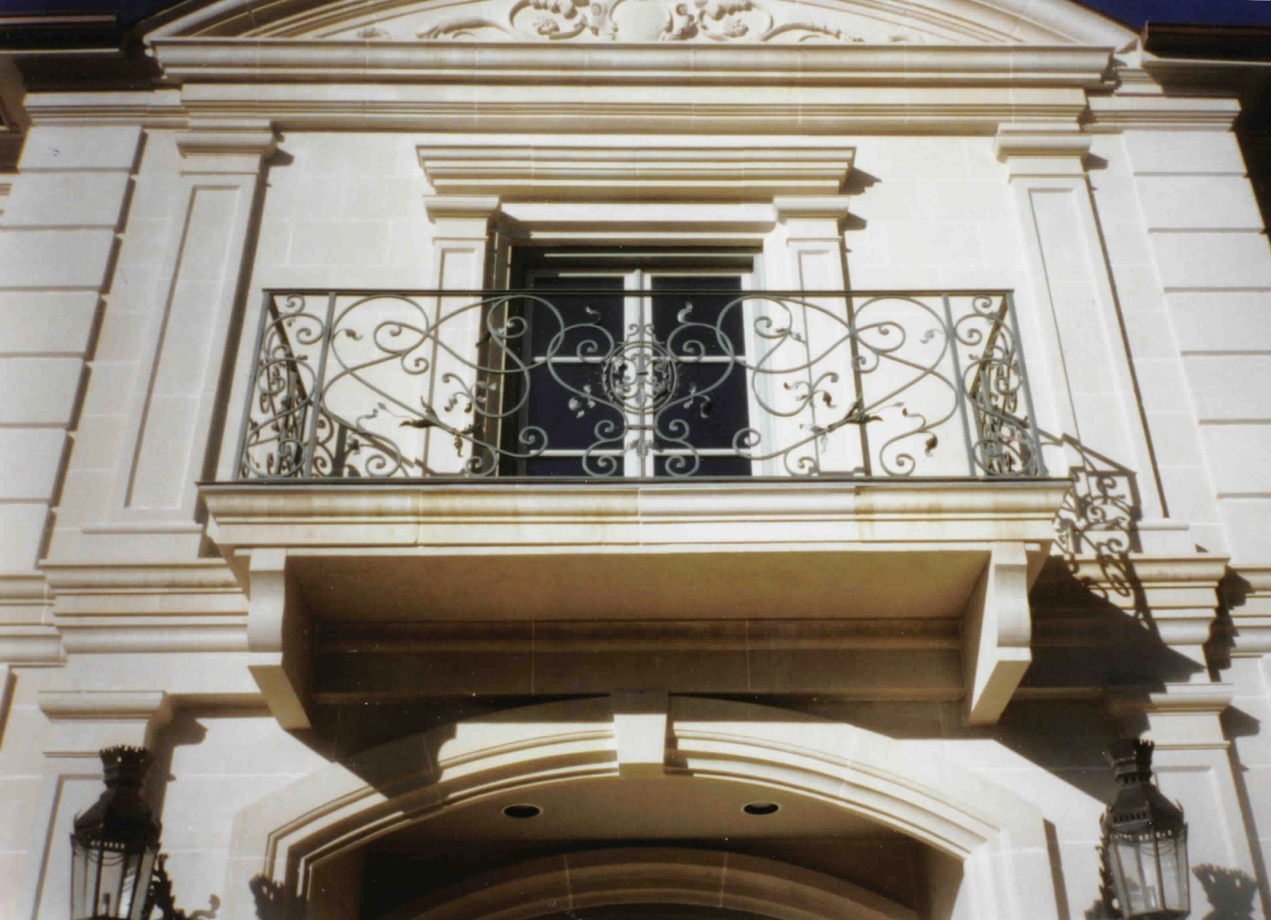 Architectural exterior ironwork balcony detail